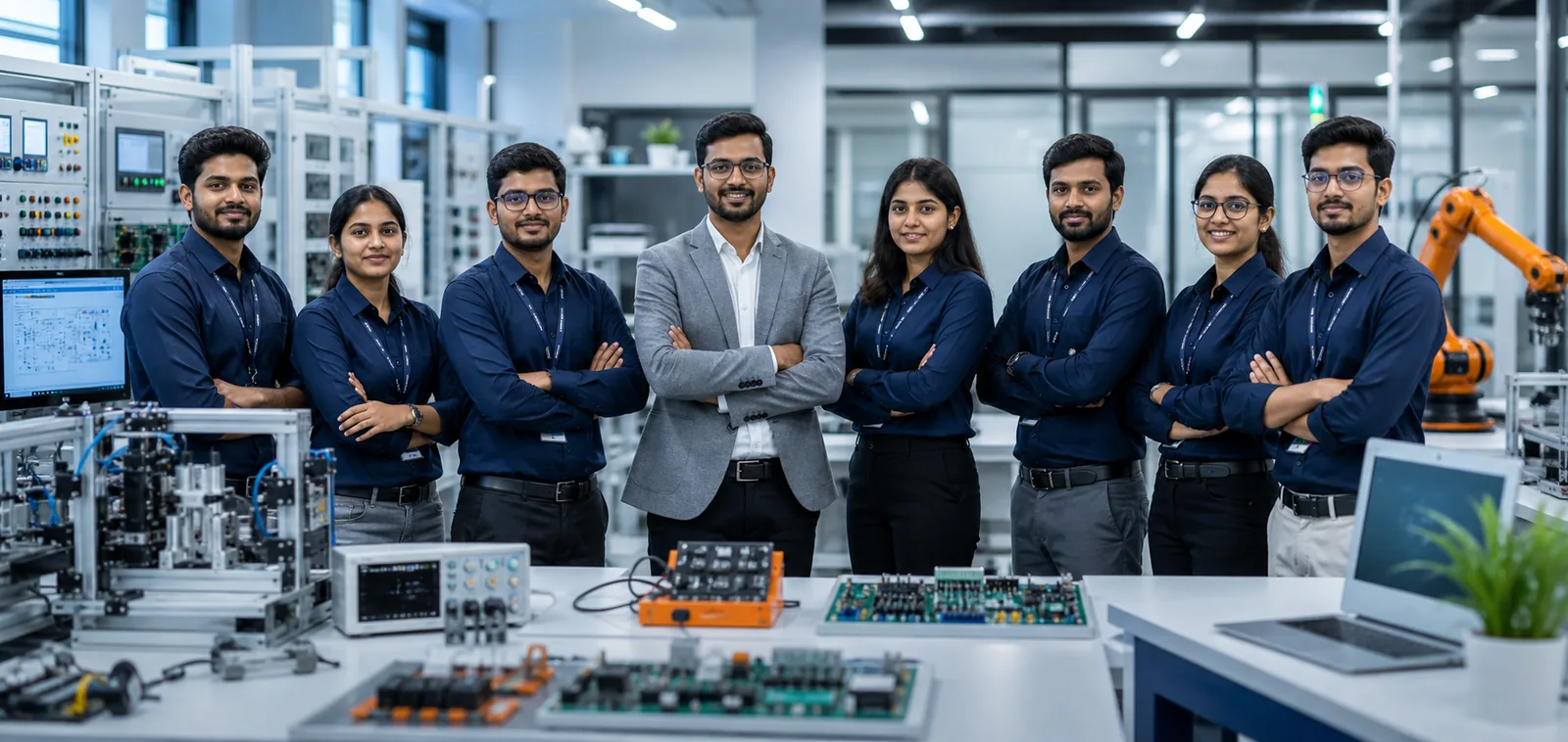 Dynavation-style engineering team in an advanced automation laboratory
