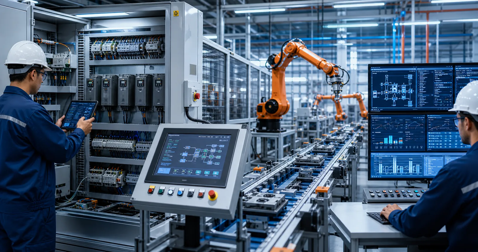 PLC, HMI and robotic industrial automation system